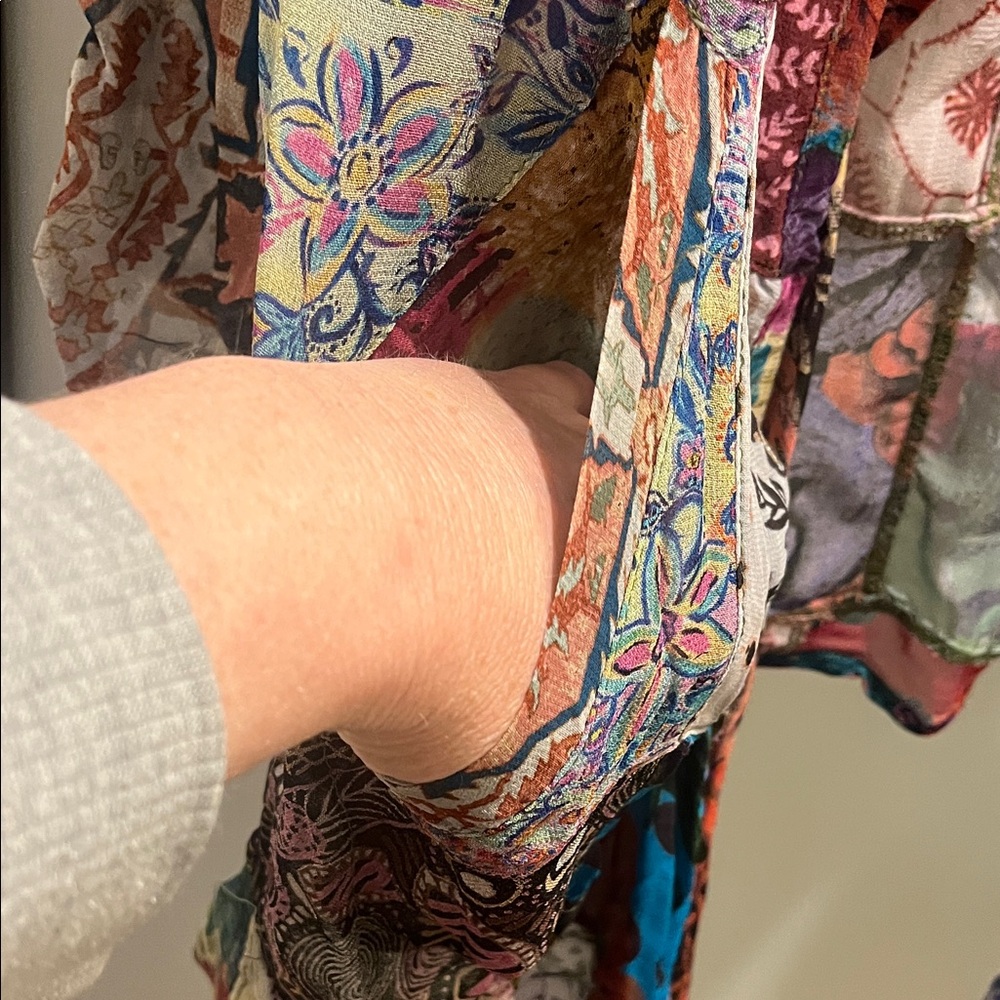 Young Threads Multicolor Patchwork Sheer Open-Fro… - image 3